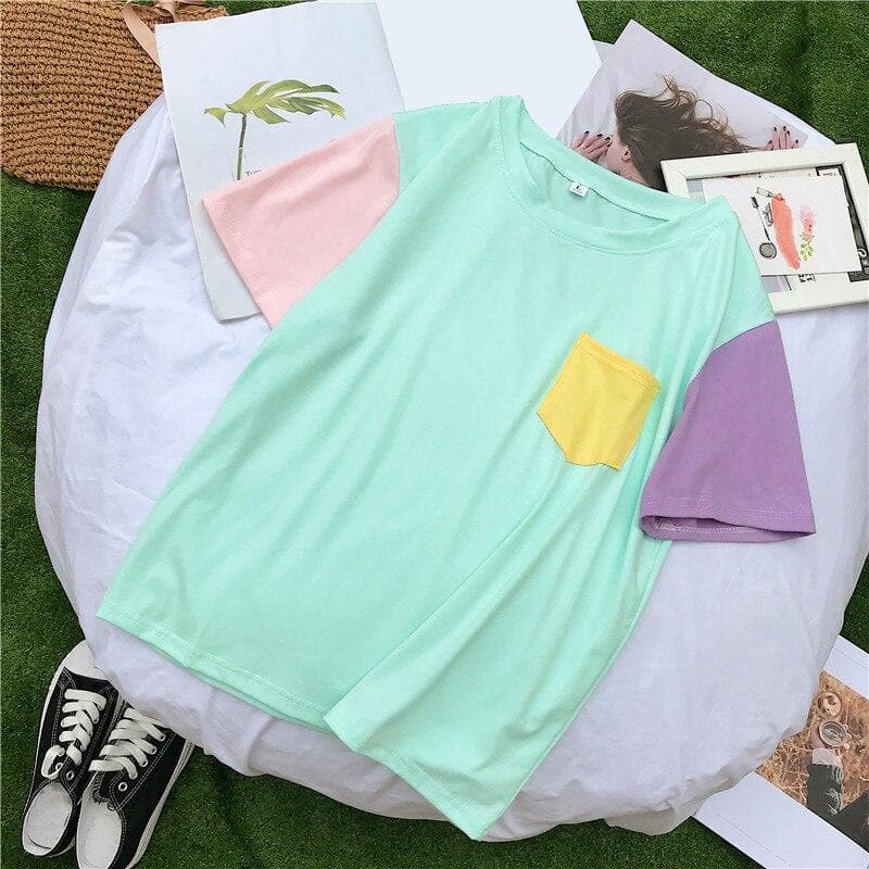 Multicolor Patchwork Tee - Asian Fashion Lianox