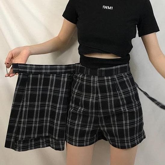 Plaid Skorts (Skirt x Shorts) - Asian Fashion Lianox