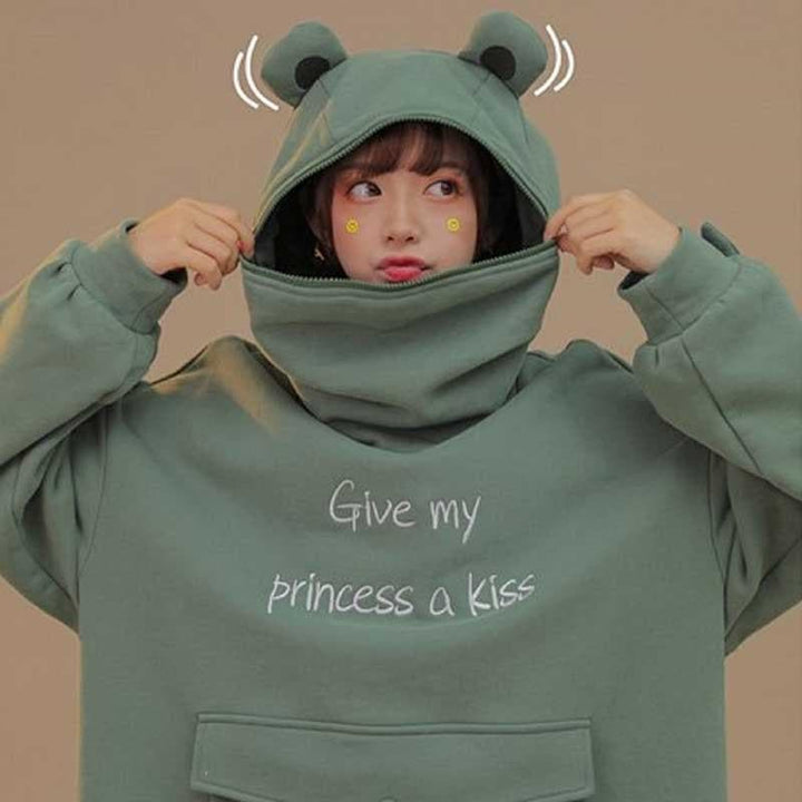 "Give my princess a Kiss" Frog Hoodie - Asian Fashion Lianox