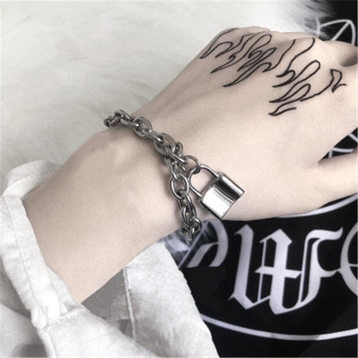 Silver Link Chain Bracelet With Lock - Asian Fashion Lianox