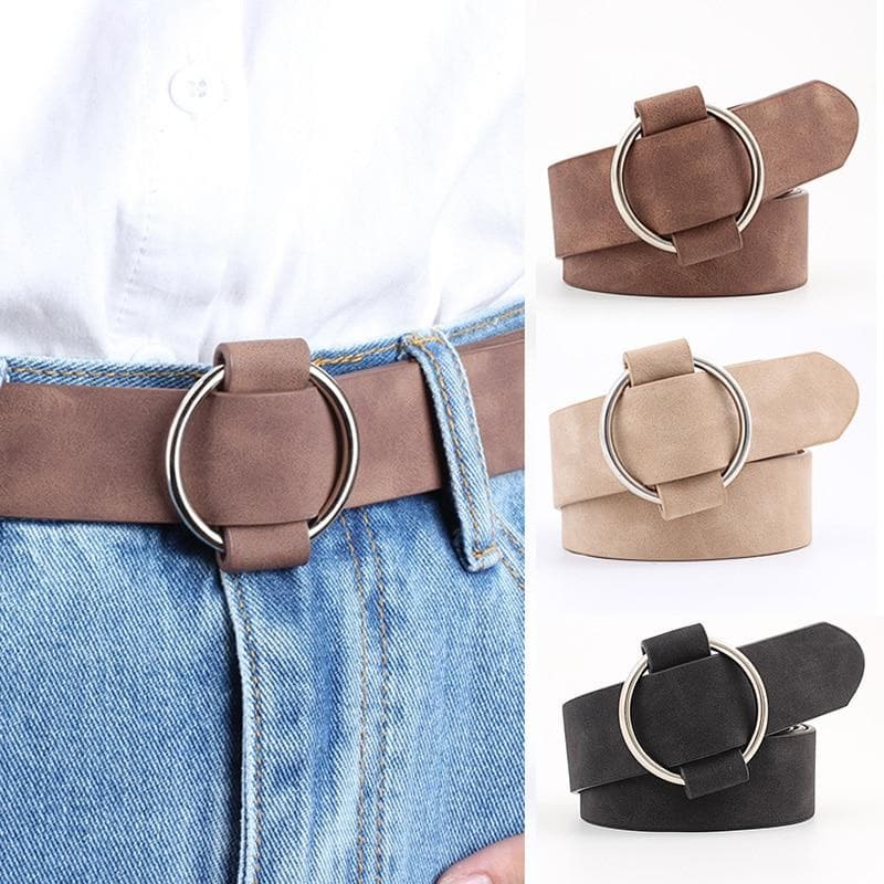 Faux Suede Belt with Round Buckle - Asian Fashion Lianox