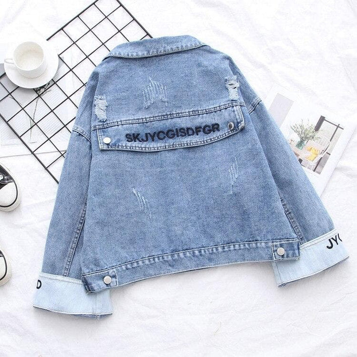 Denim Jacket with Lettering - Asian Fashion Lianox