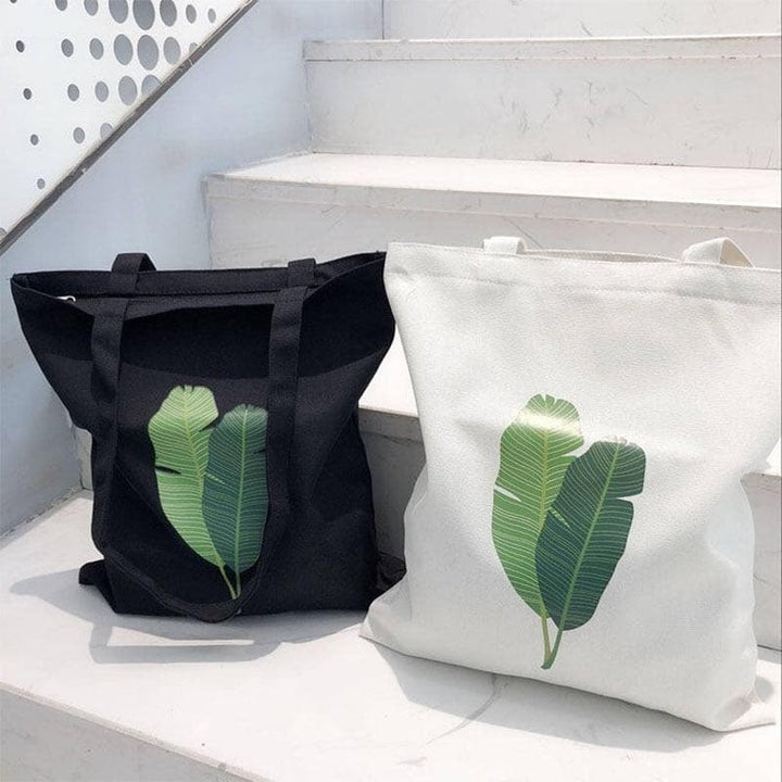 Tote Bag With Leaf Print - Asian Fashion Lianox