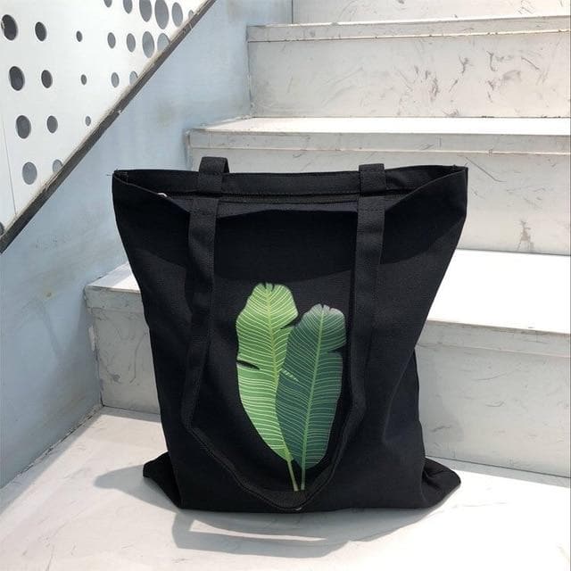 Tote Bag With Leaf Print - Asian Fashion Lianox