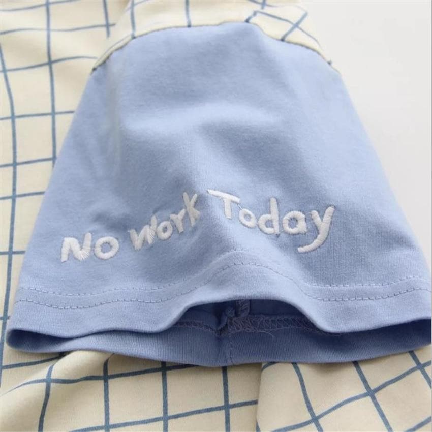 "NO WORK" Grid T-Shirt - Asian Fashion Lianox
