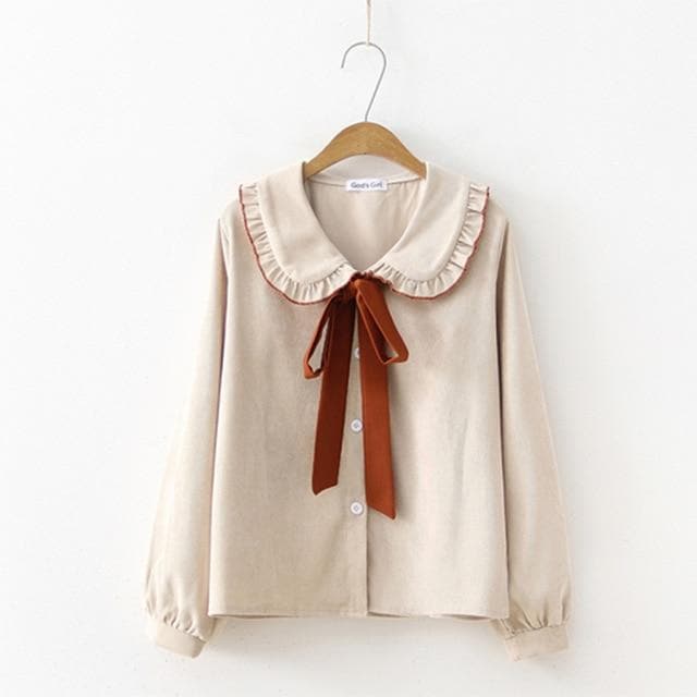 Bow Tie Blouse with Ruched Collar - Asian Fashion Lianox