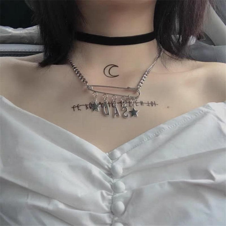 "SAD" Chain Necklace With Safety Pin Design - Asian Fashion Lianox