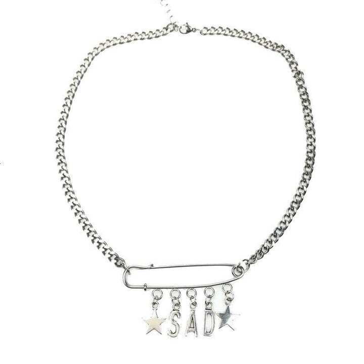 "SAD" Chain Necklace With Safety Pin Design - Asian Fashion Lianox