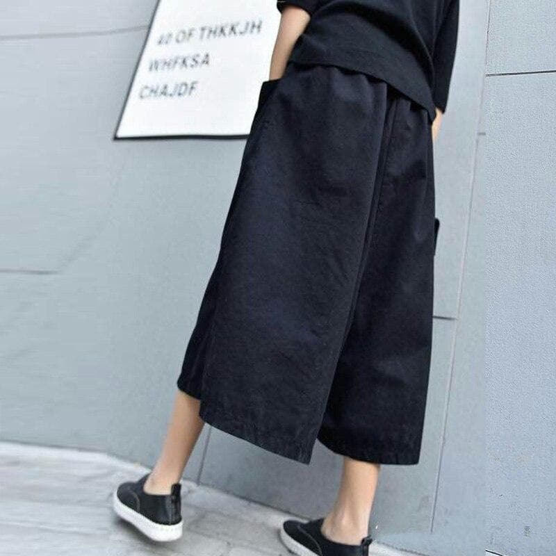 Ankle-Length Culottes With Tie - Asian Fashion Lianox