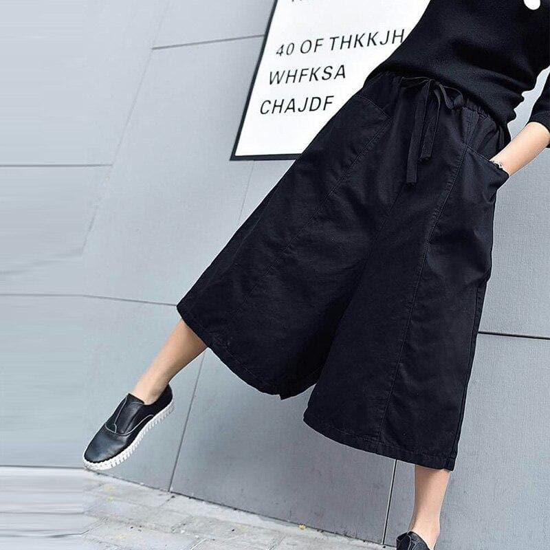Ankle-Length Culottes With Tie - Asian Fashion Lianox
