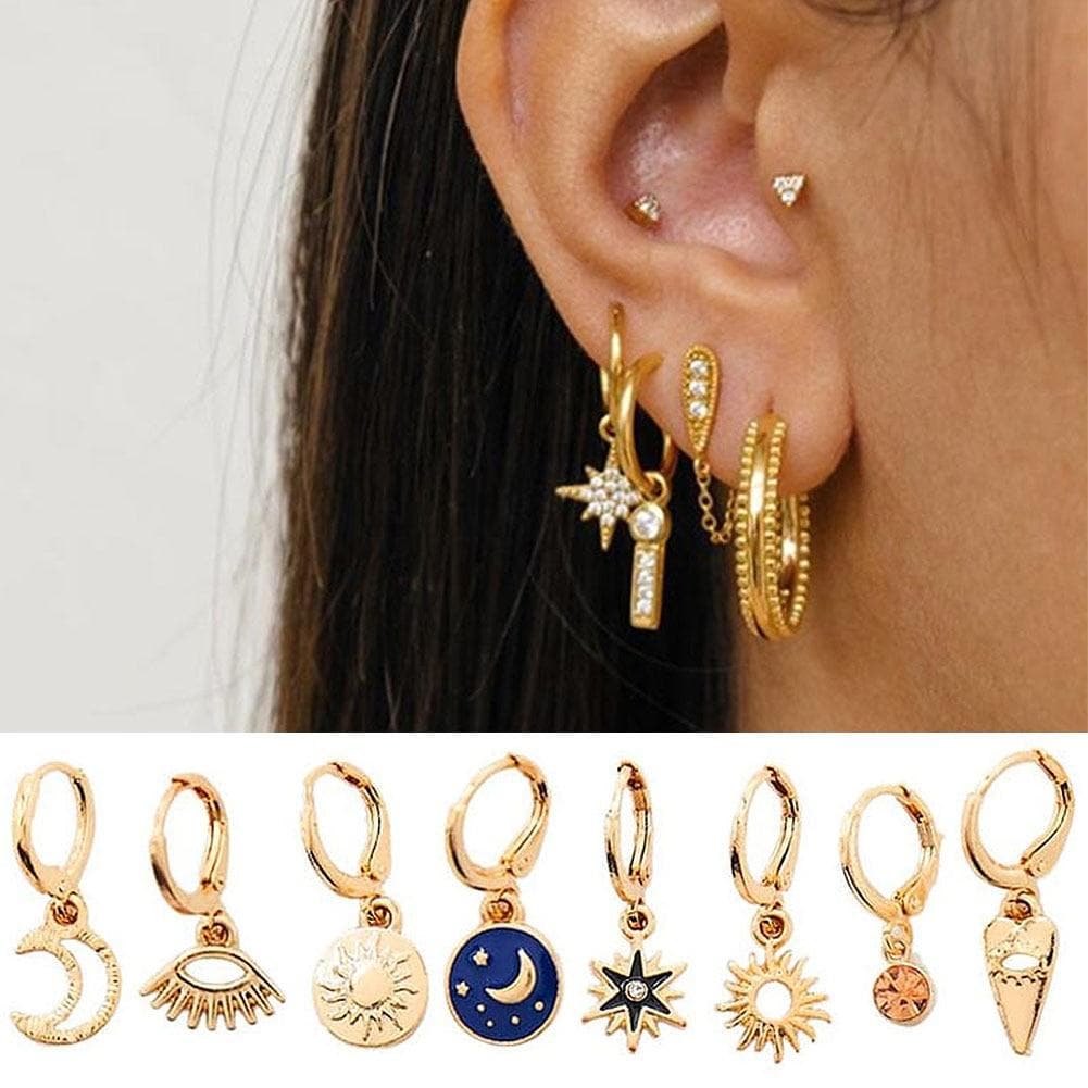 Golden Hoop Earrings (Moon, Stars, Sun... Many Different Variants!) - Asian Fashion Lianox