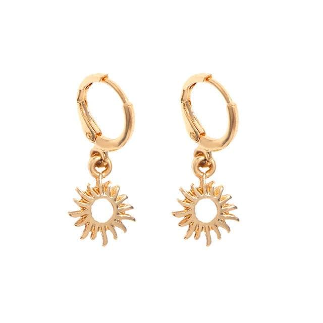 Golden Hoop Earrings (Moon, Stars, Sun... Many Different Variants!) - Asian Fashion Lianox
