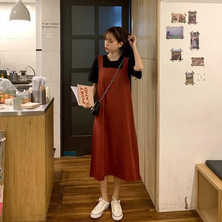 Sleeveless Dress With Square Collar - Asian Fashion Lianox