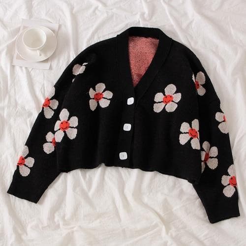 Knit Flower Cardigan - Asian Fashion Lianox