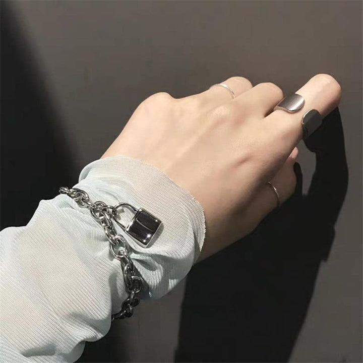 Silver Link Chain Bracelet With Lock - Asian Fashion Lianox