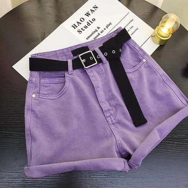 High Waist Denim Shorts - Asian Fashion Lianox
