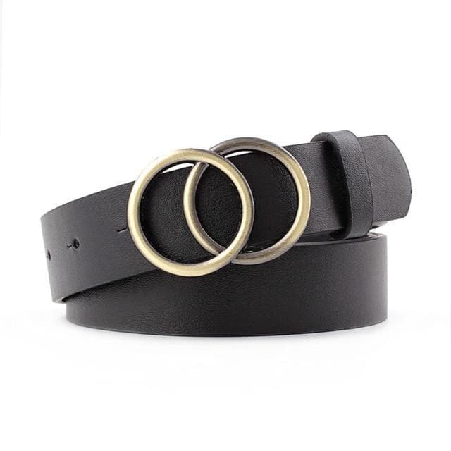 Faux Leather Belt with Double Ring Buckle (Many Colors!) - Asian Fashion Lianox
