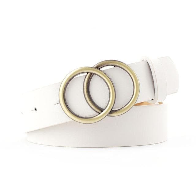Faux Leather Belt with Double Ring Buckle (Many Colors!) - Asian Fashion Lianox