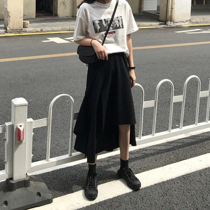 A-Line Midi Skirt With Asymmetrical Hem