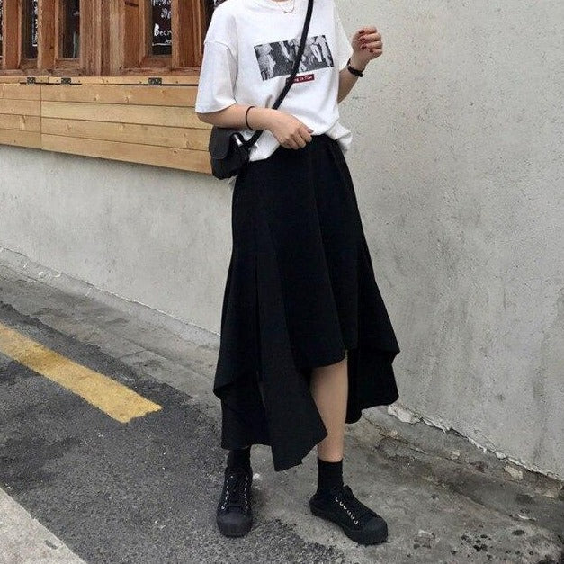 A-Line Midi Skirt With Asymmetrical Hem