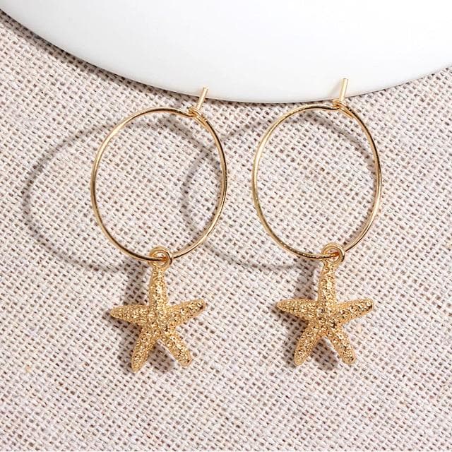 Golden Hoop Earrings (Crosses, Roses, Hearts, Stars, Shells... 16 Different Variants!) - Asian Fashion Lianox