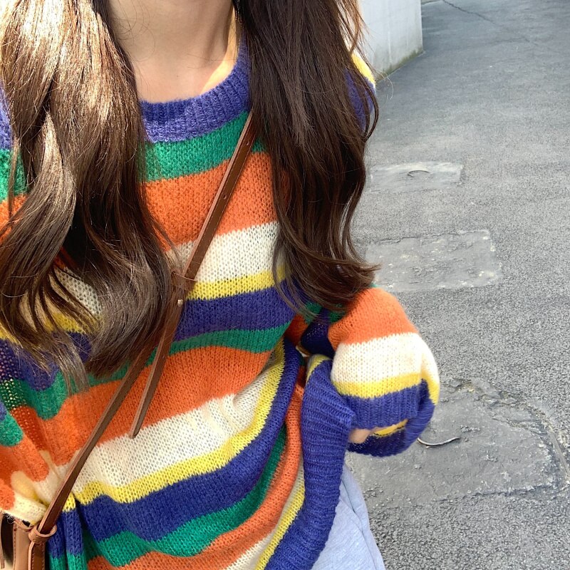 Knit Sweater With Colorful Stripes