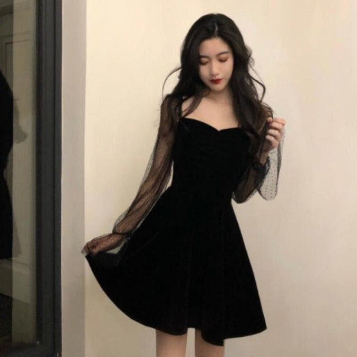 Mini Dress With Transparent Sleeves And A-Line Cut -  Asian Fashion! - Shop Korean & Japanese Fashion on Lianox.