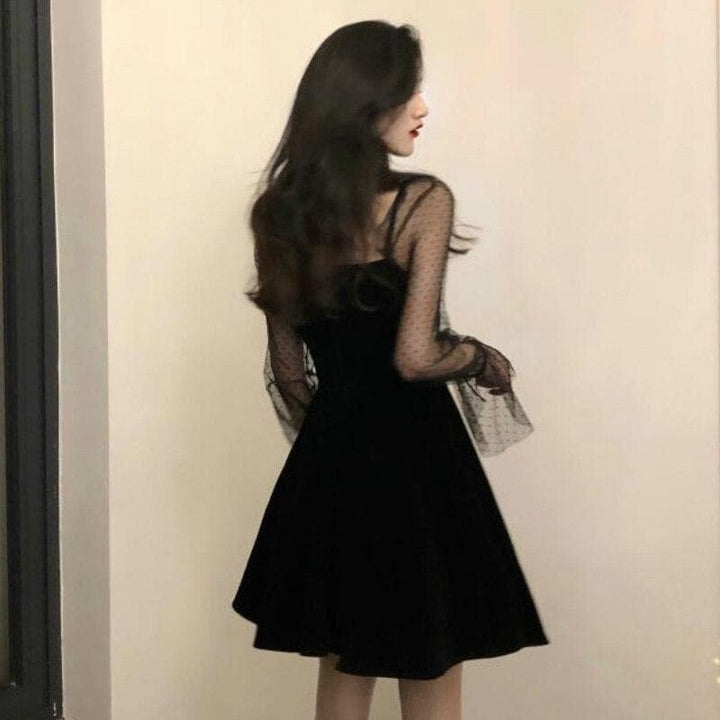 Mini Dress With Transparent Polkadot Sleeves – Lianox