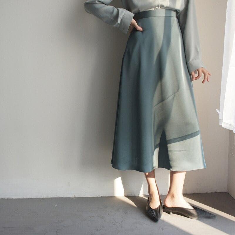 High-Waist Satin Skirt - Asian Fashion Lianox