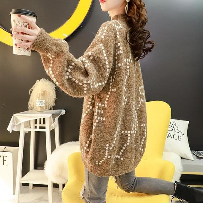 Knit Sweater with Dotted Pattern - Asian Fashion Lianox
