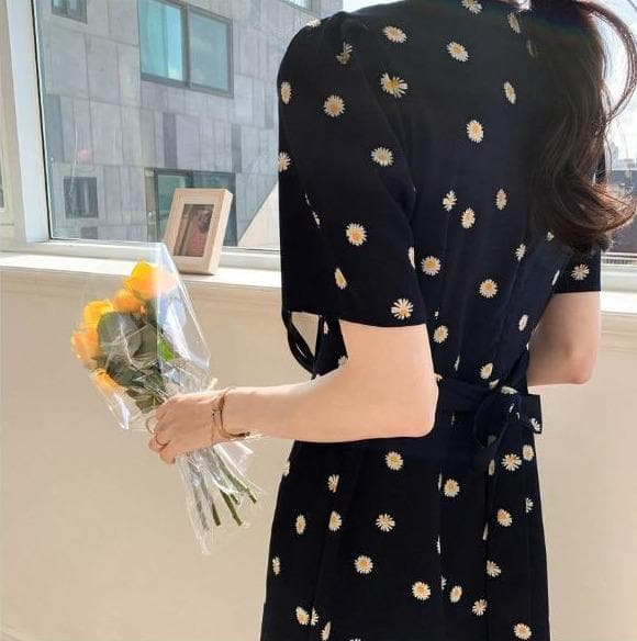 A-Line Dress with Flower Print - Asian Fashion Lianox