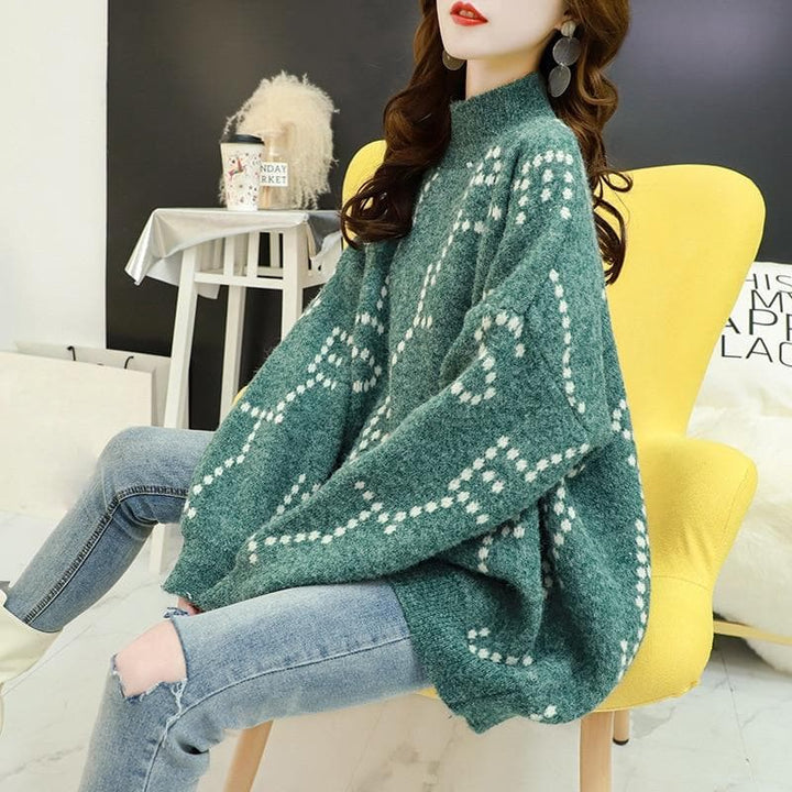 Knit Sweater with Dotted Pattern - Asian Fashion Lianox