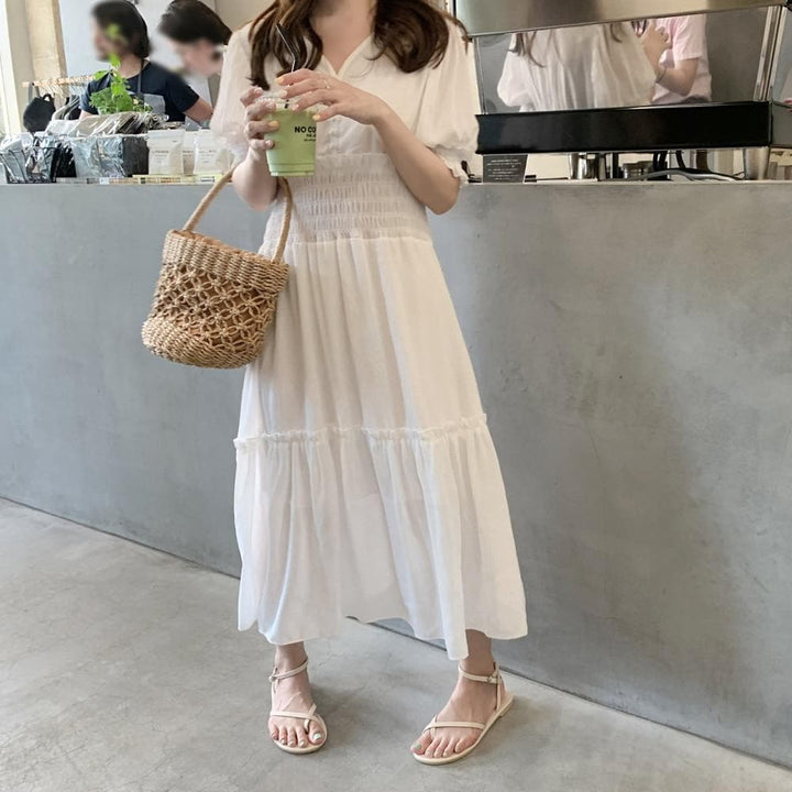 White Chiffon Dress - Asian Fashion Lianox