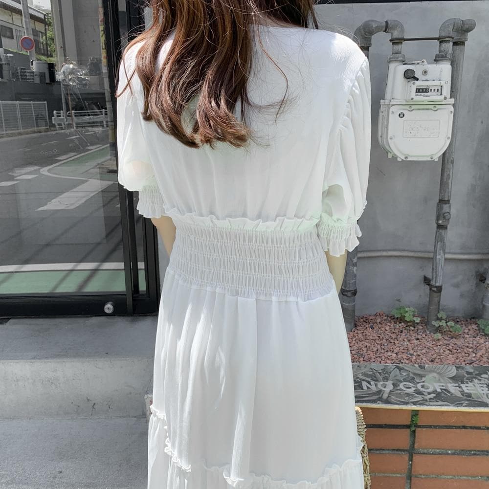 White Chiffon Dress - Asian Fashion Lianox