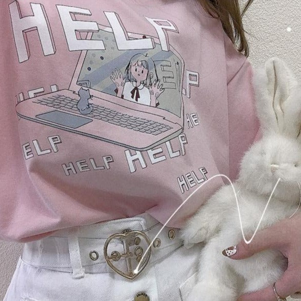 "HELP" T-Shirt With Computer Print