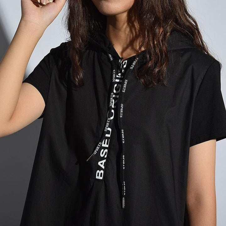 Hooded Dress/Coat With Lettering On Drawstring And Zipper - Asian Fashion Lianox