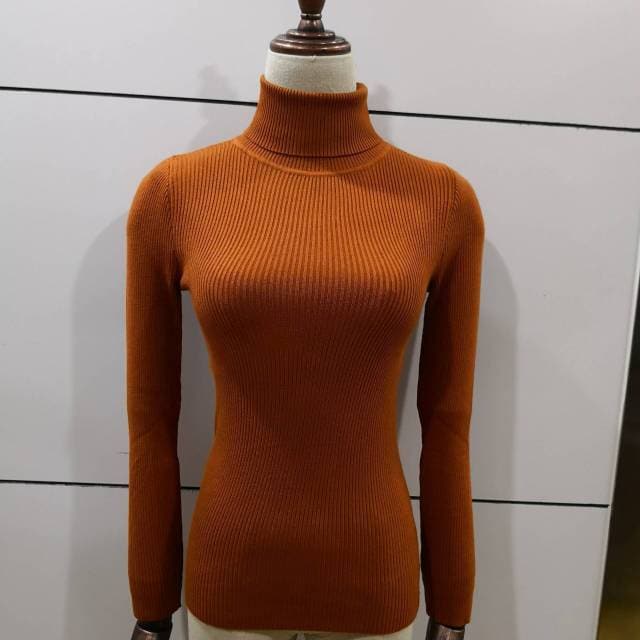 Ribbed Turtleneck With Long Sleeves - Asian Fashion Lianox