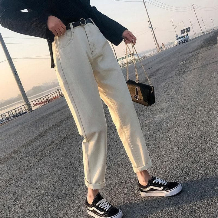 Ankle-Length Pants With Straight Cut - Asian Fashion Lianox