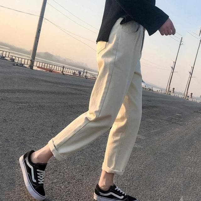 Ankle-Length Pants With Straight Cut - Asian Fashion Lianox