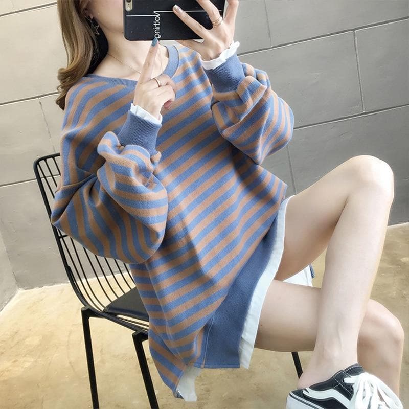Striped Longsleeve Shirt - Asian Fashion Lianox