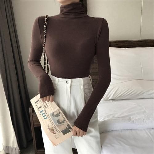 Basic Slim Fit Turtleneck - Asian Fashion Lianox