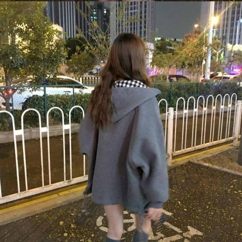 Hooded Jacket with Plaid Pattern - Asian Fashion Lianox