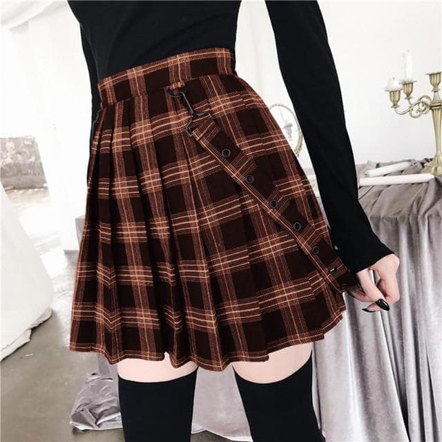 Plaid High Waist Skirt with Suspenders (S to 5XL!)