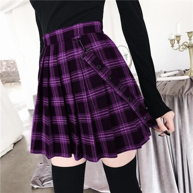 Plaid High Waist Skirt with Suspenders (S to 5XL!) - Asian Fashion Lianox