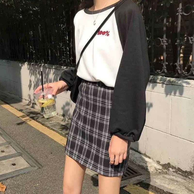 Straight Mini Skirt With Plaid Pattern