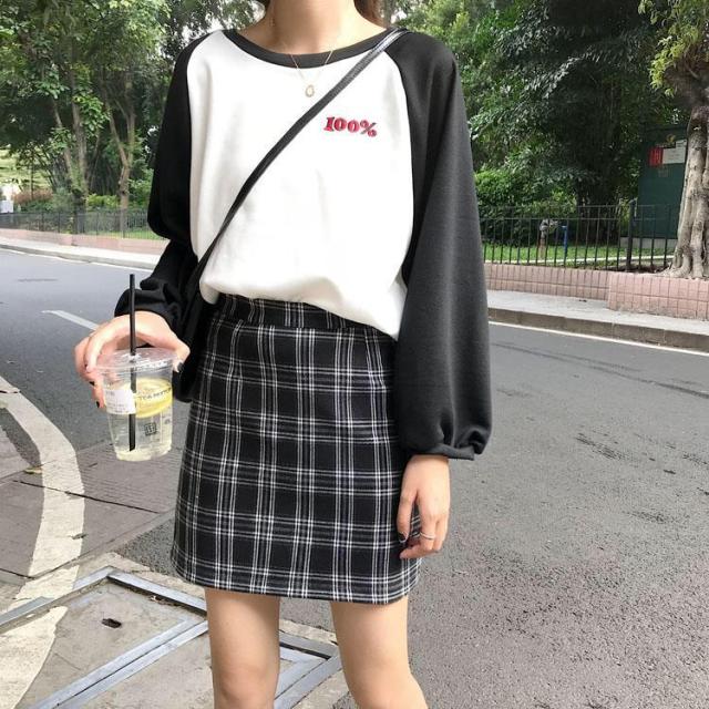 Straight Mini Skirt With Plaid Pattern