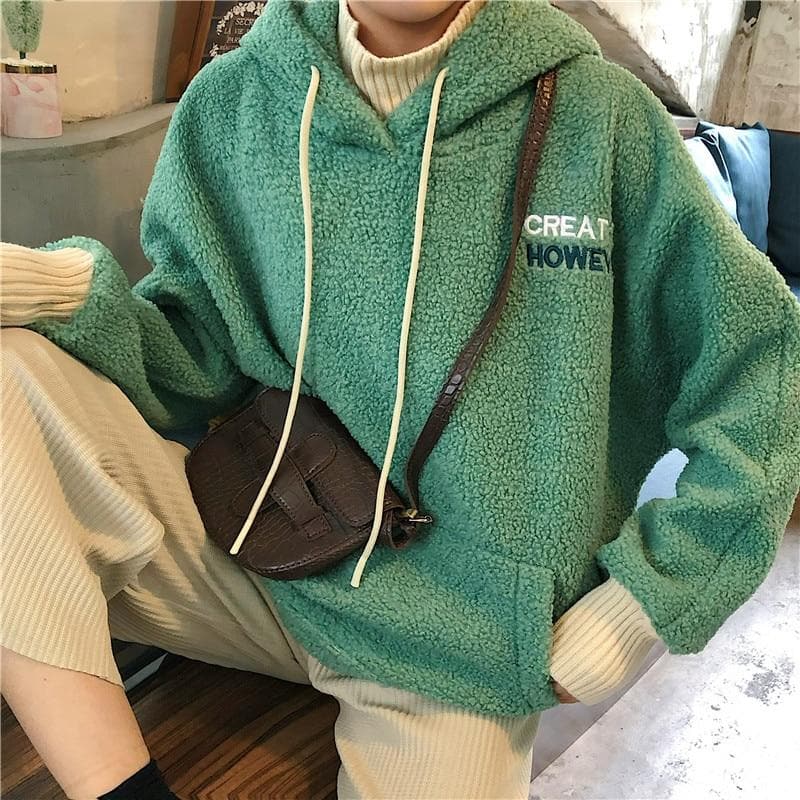 "GREAT HOWEVER" 2-in-1 Teddy Hoodie - Asian Fashion Lianox