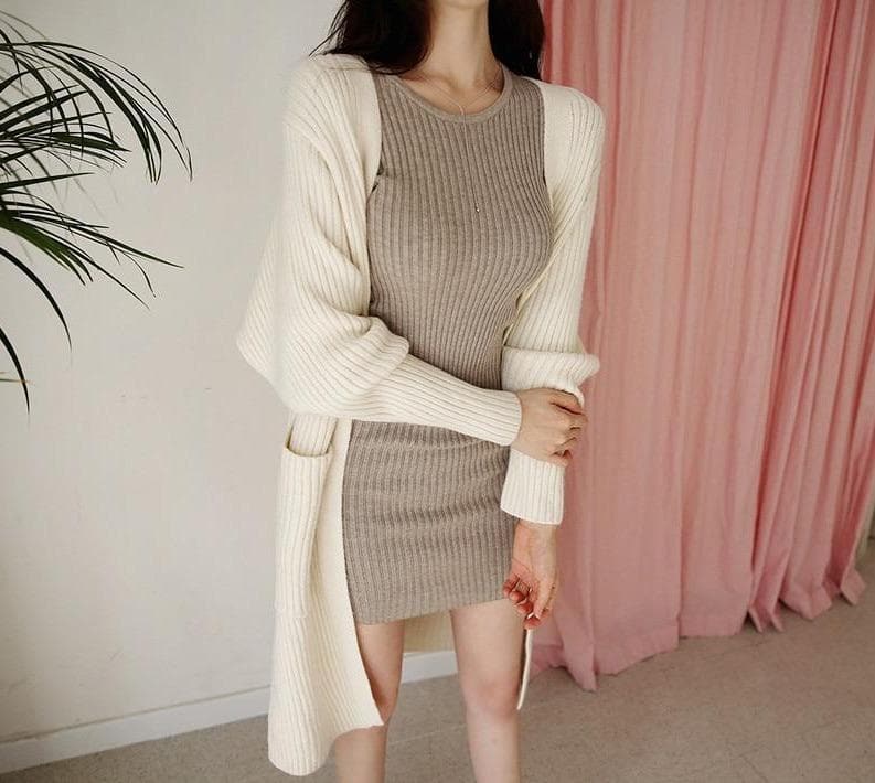 Longsleeve Knit Dress - Asian Fashion Lianox