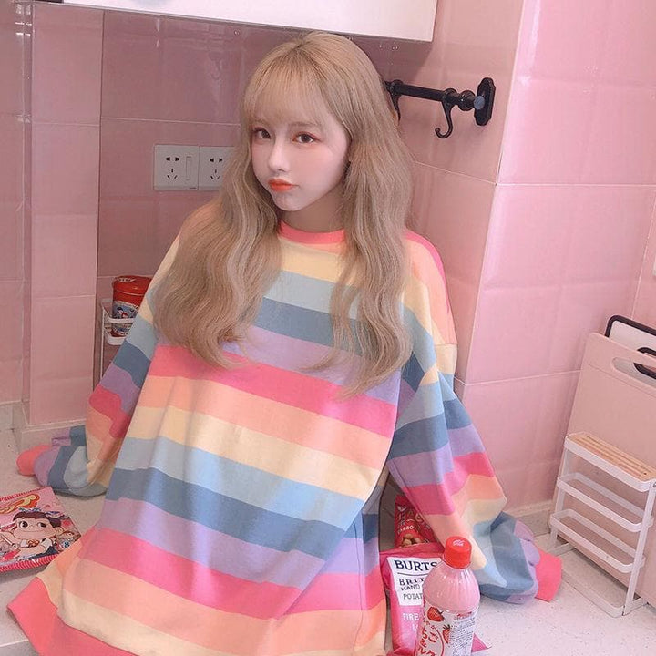 Pastel Rainbow Sweater - Asian Fashion Lianox