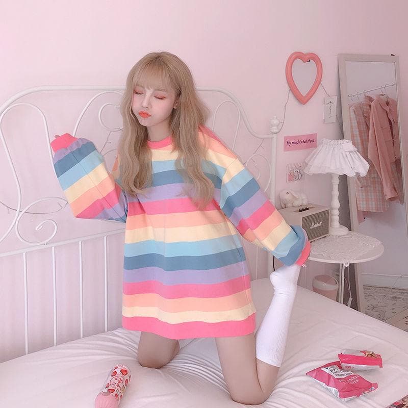 Pastel Rainbow Sweater - Asian Fashion Lianox